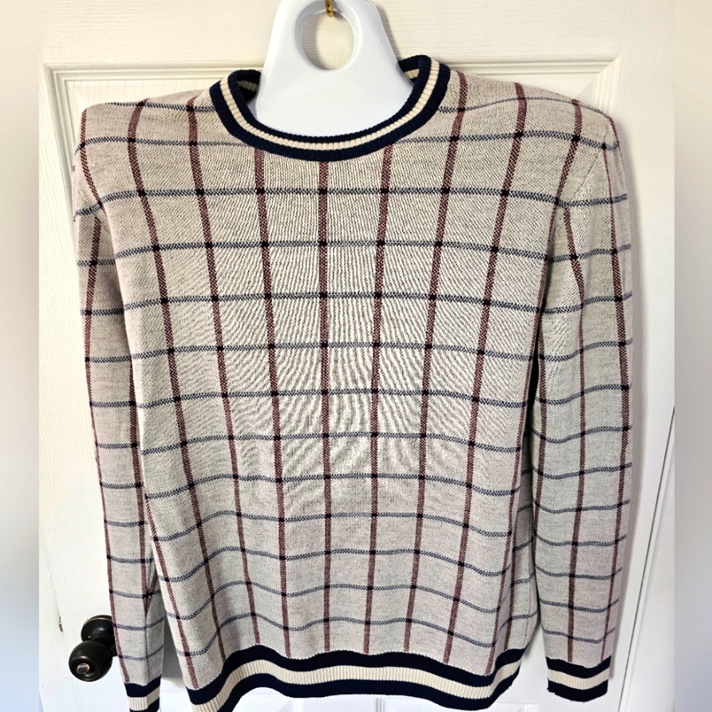 Men's Plaid Sweater - Cream - Maroon/Navy